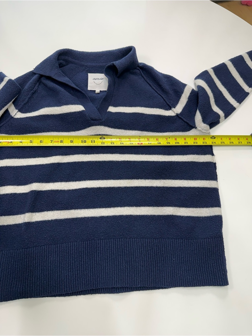 aerie Navy and White Striped V-Neck Pullover - Picture 4 of 6